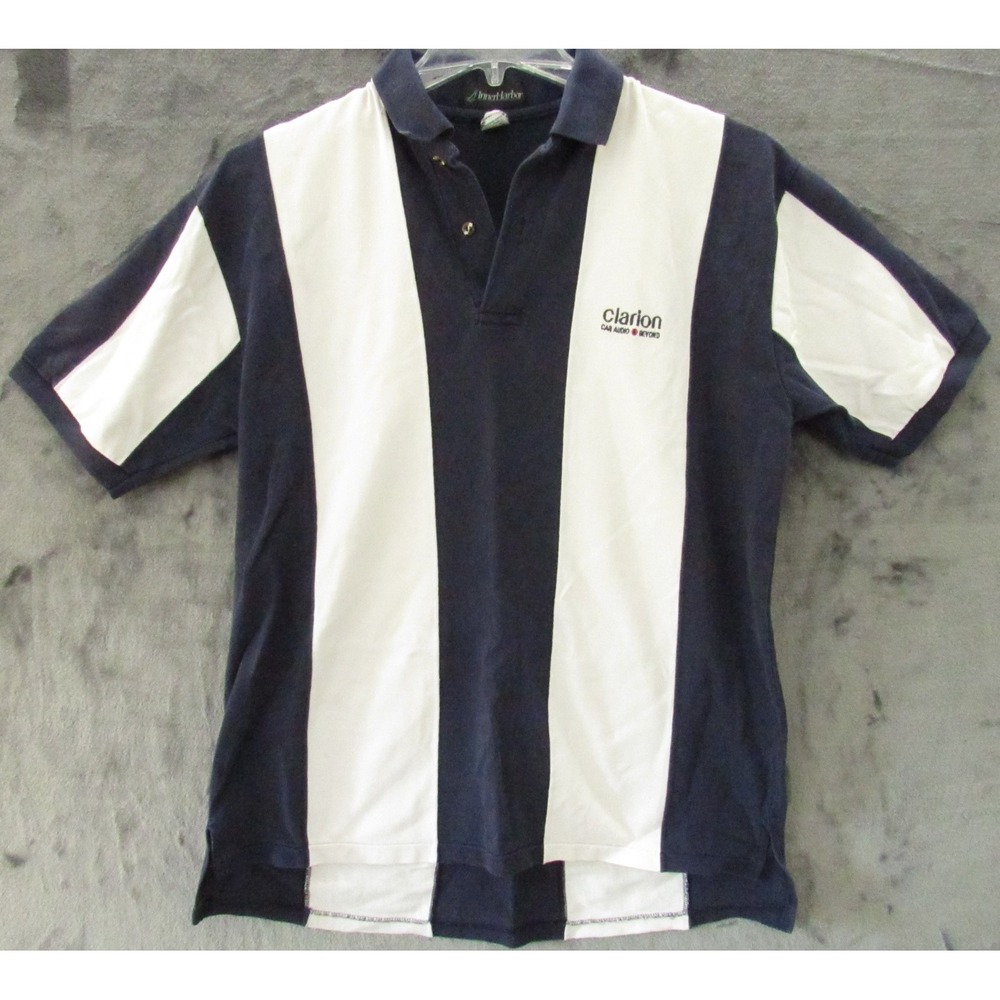 Inner Harbor Clarion Car Audio Polo Shirt Men's Large L Navy Blue White Striped
